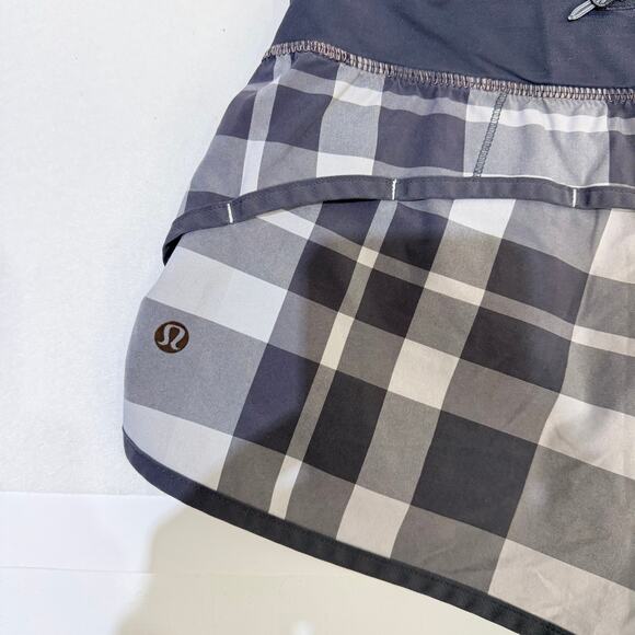 Lululemon Run Speed Shorts Foxy Plaid Gray Shades Lined Built in Briefs Size 6 - Picture 5 of 6